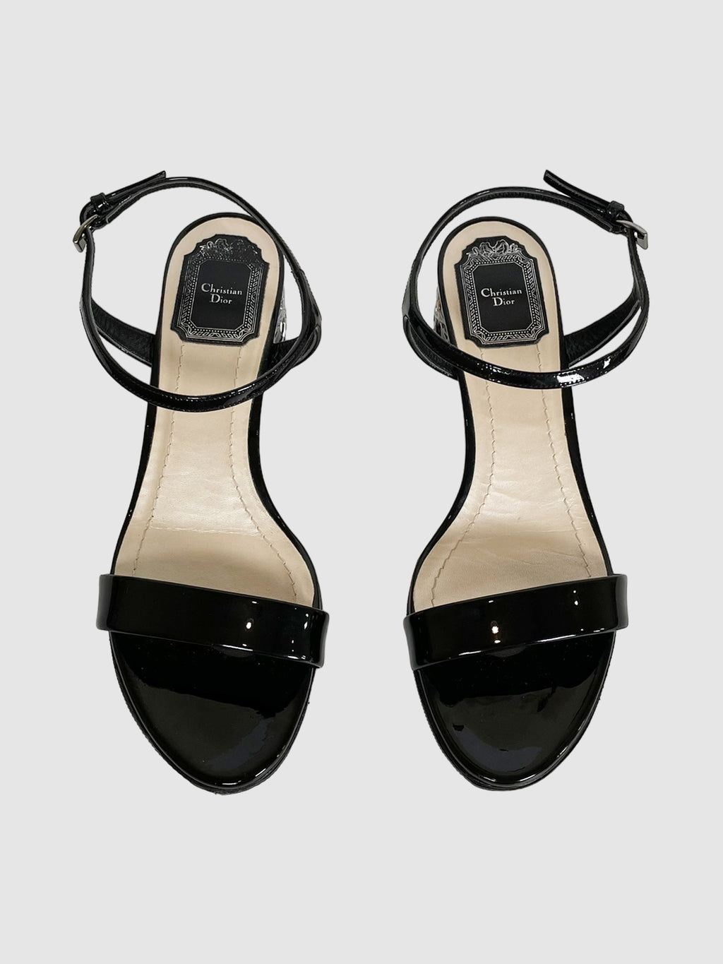 Patent Leather Block Heel Sandals - Size 8