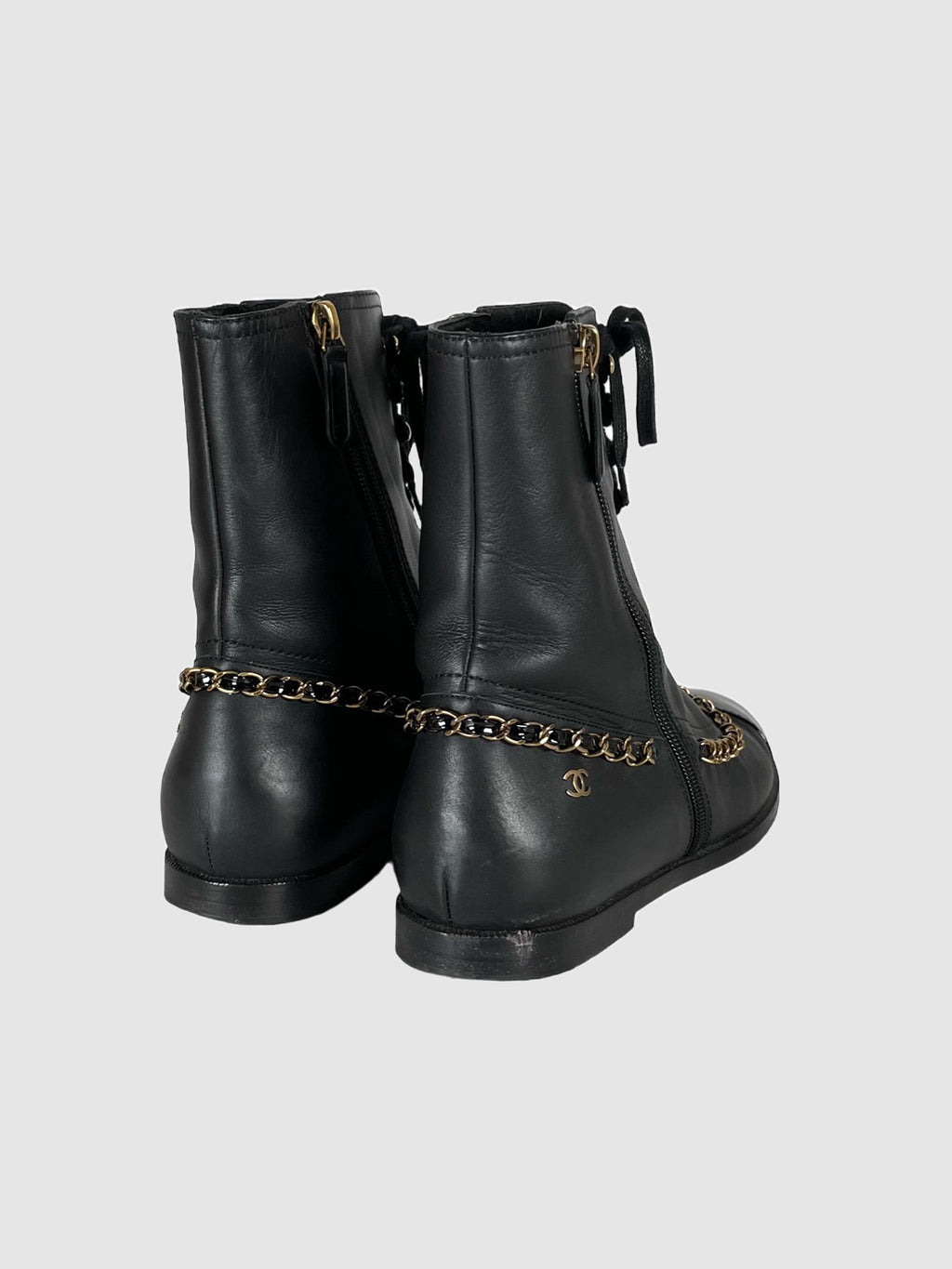 Chain-Link Leather Combat Boots - Size 37.5