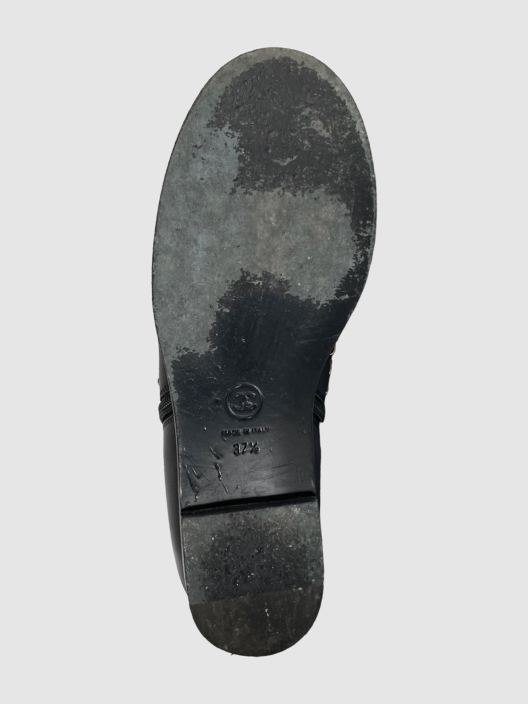 Chain-Link Leather Combat Boots - Size 37.5