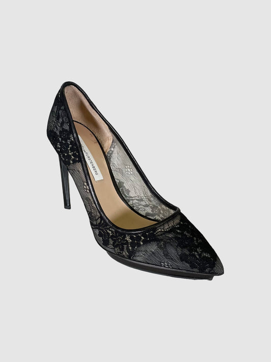 Diane von Furstenberg Black Lace Pointed Toe Pumps - Size 8.5