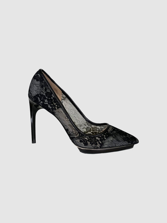 Diane von Furstenberg Black Lace Pointed Toe Pumps - Size 8.5