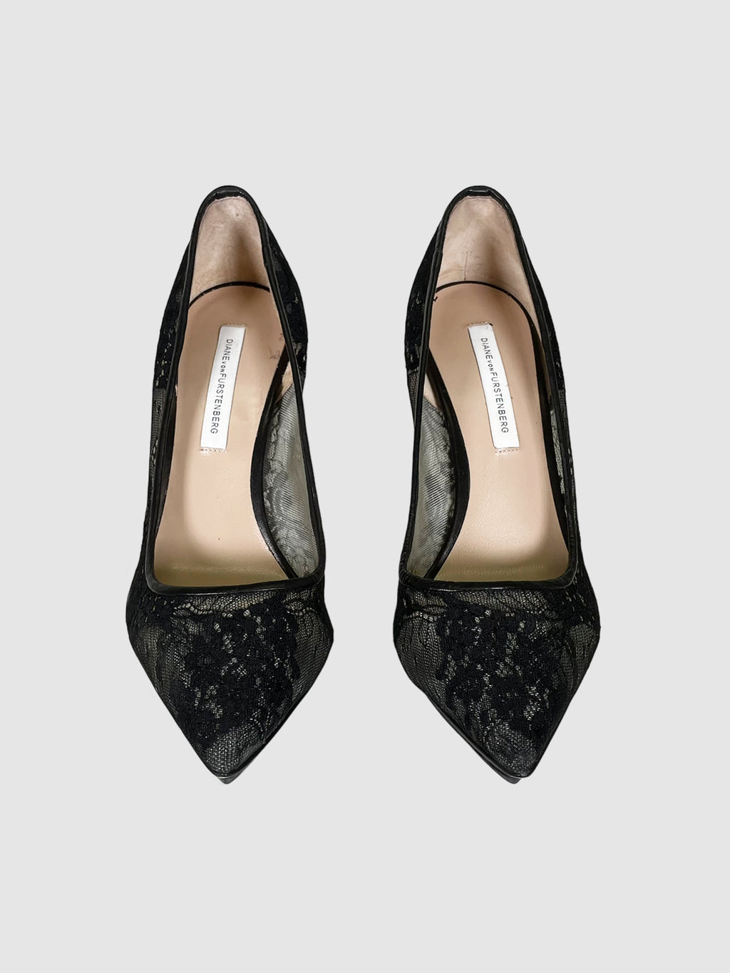 Diane von Furstenberg Black Lace Pointed Toe Pumps - Size 8.5