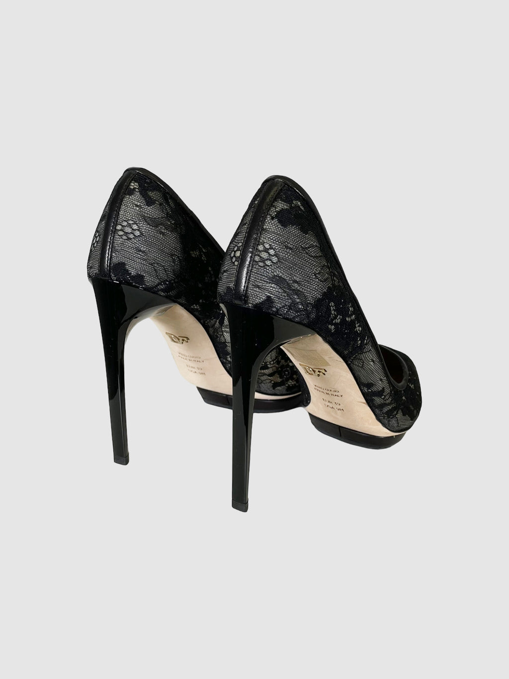 Diane von Furstenberg Black Lace Pointed Toe Pumps - Size 8.5