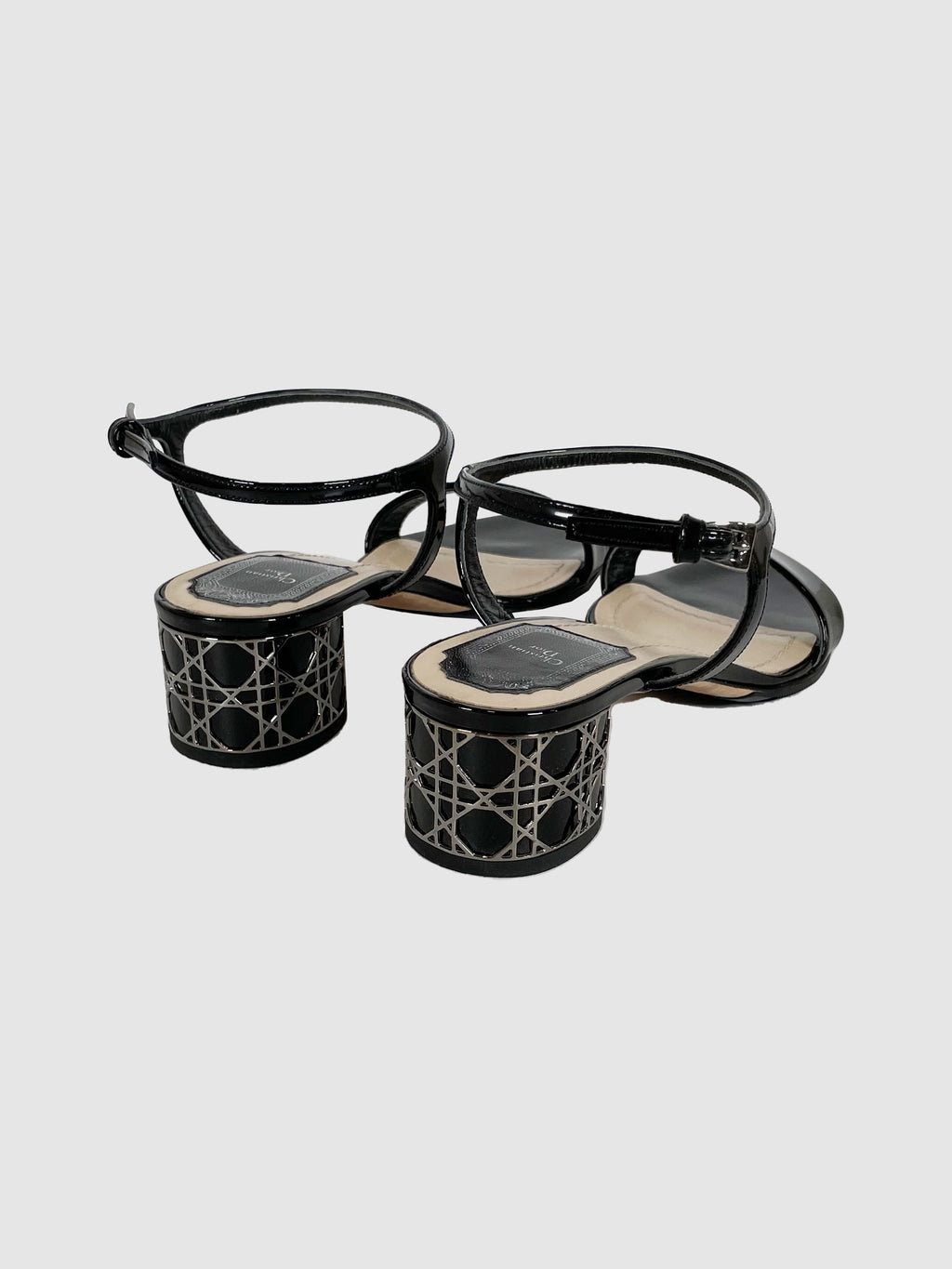 Patent Leather Block Heel Sandals - Size 8