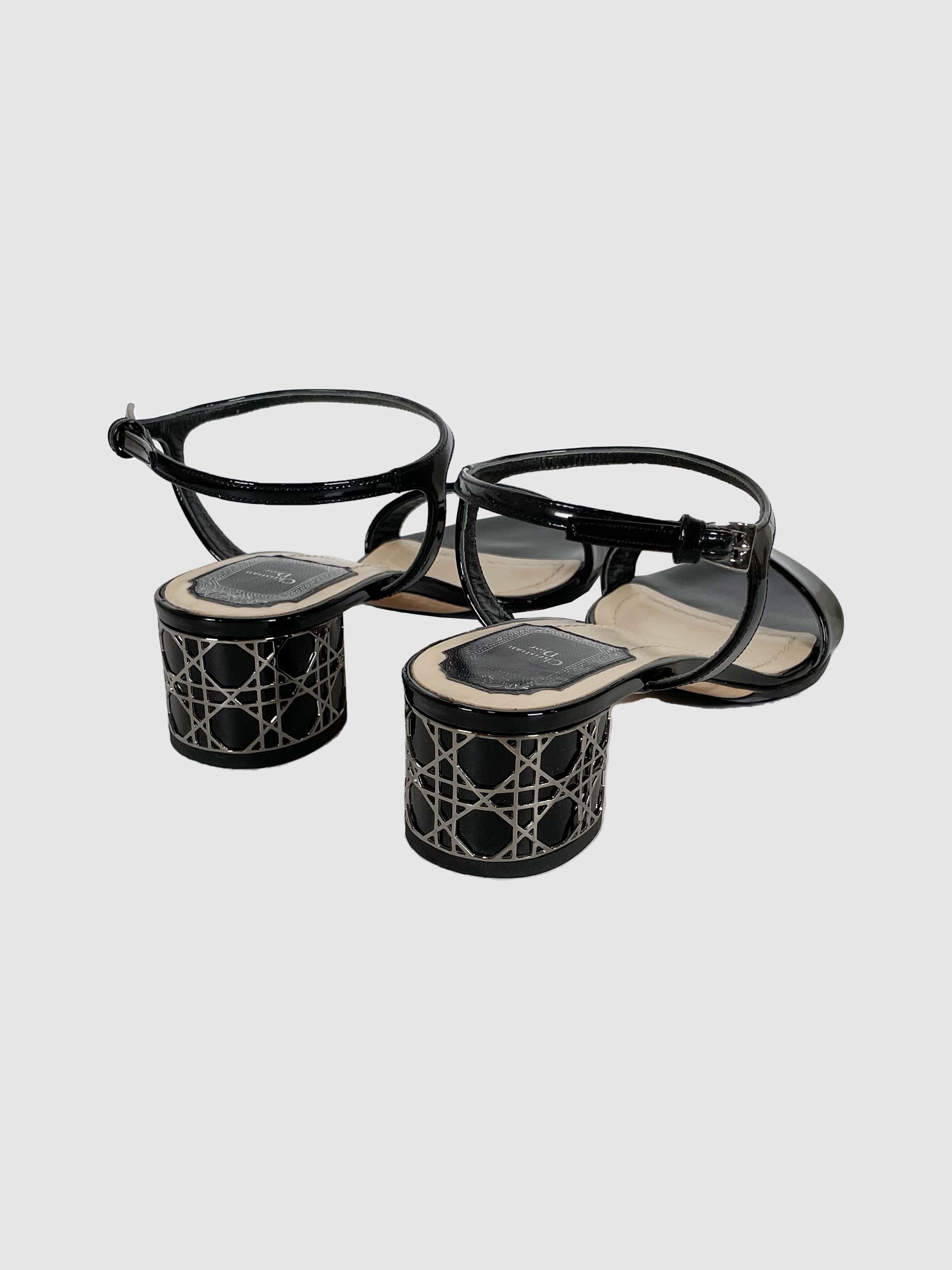 Patent Leather Block Heel Sandals - Size 8