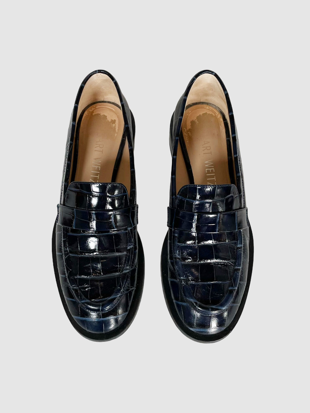 Stuart Weitzman Croc Embossed Leather Loafers - Size 7.5