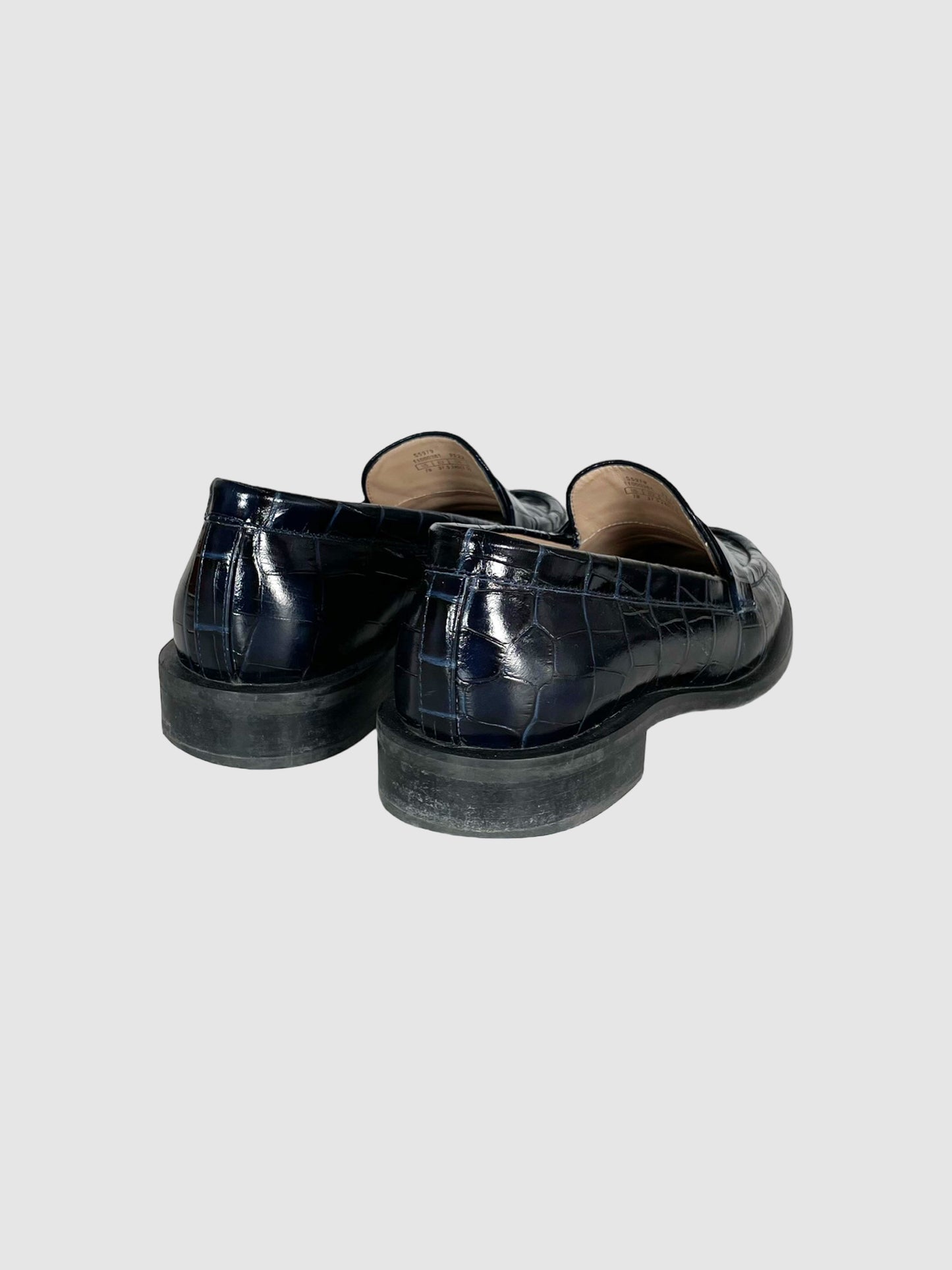 Stuart Weitzman Croc Embossed Leather Loafers - Size 7.5