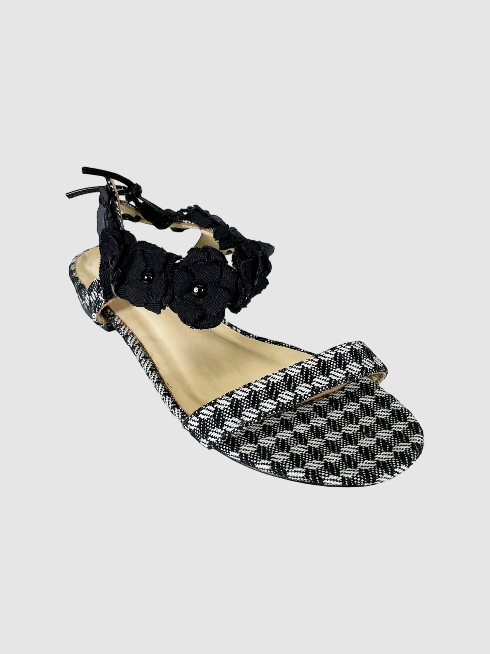 Houndstooth Floral Ankle Strap Sandals - Size 39