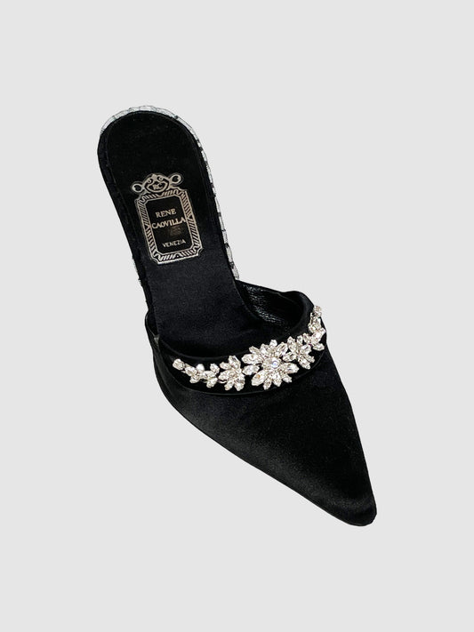 Satin Mules with Floral Embellishing - Size 38