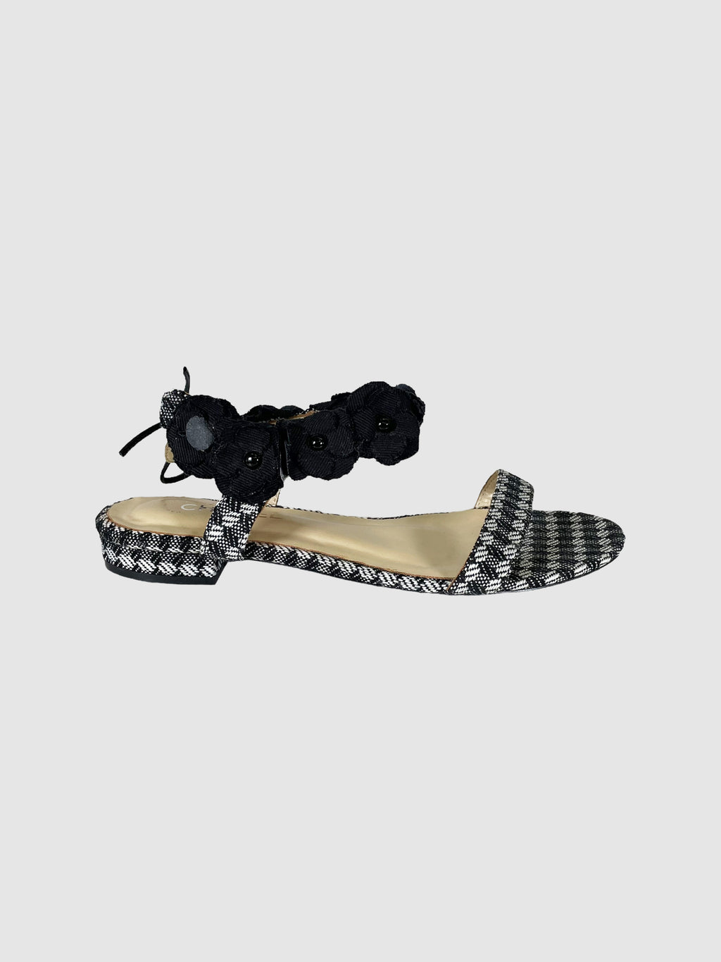 Houndstooth Floral Ankle Strap Sandals - Size 39