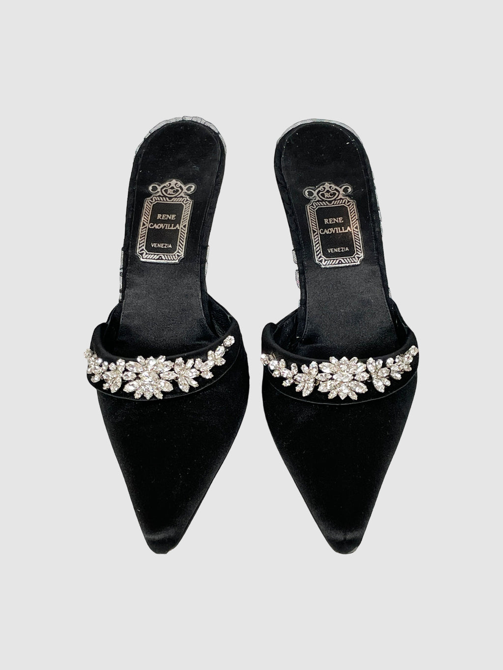 Satin Mules with Floral Embellishing - Size 38