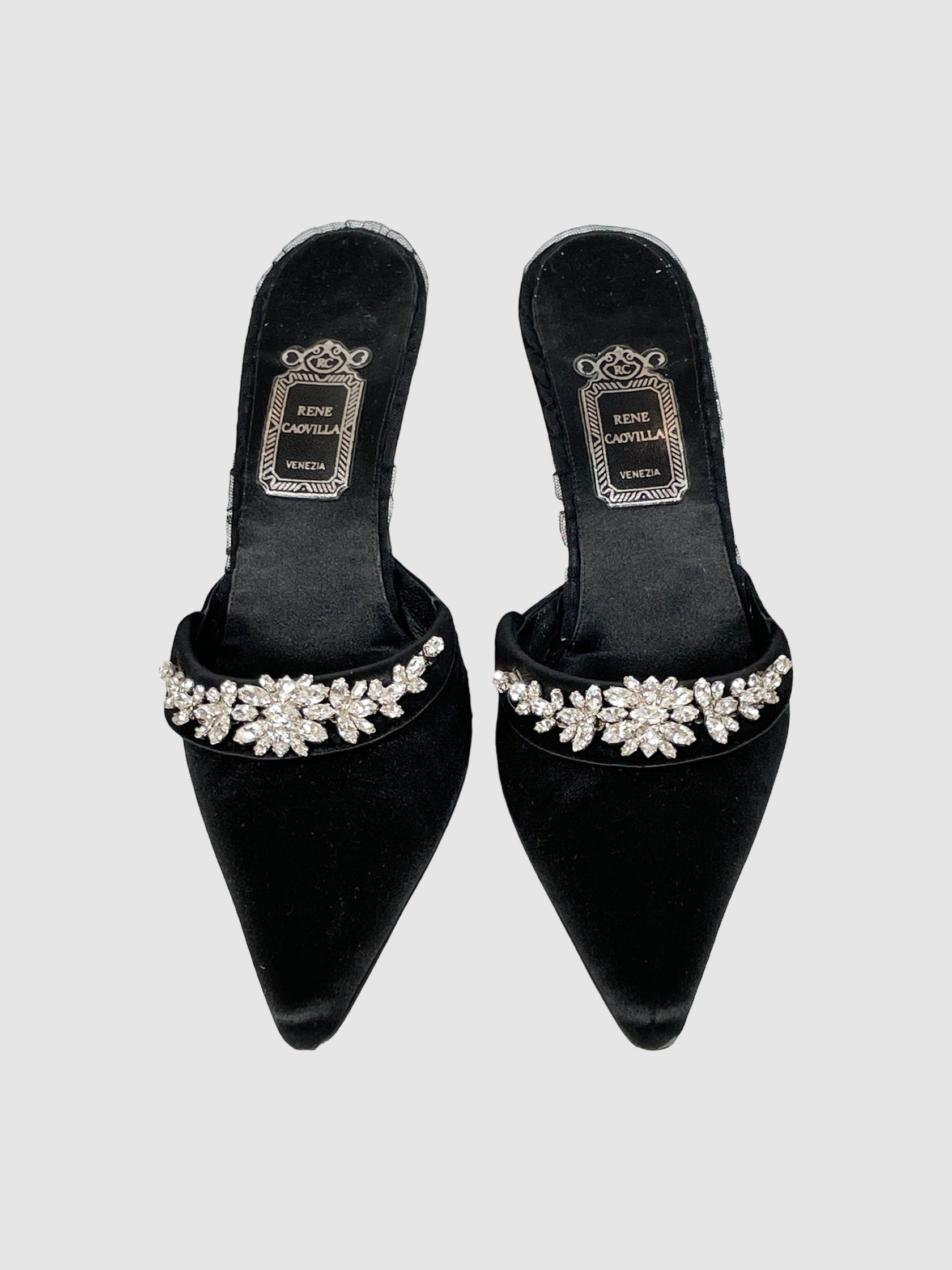 Satin Mules with Floral Embellishing - Size 38