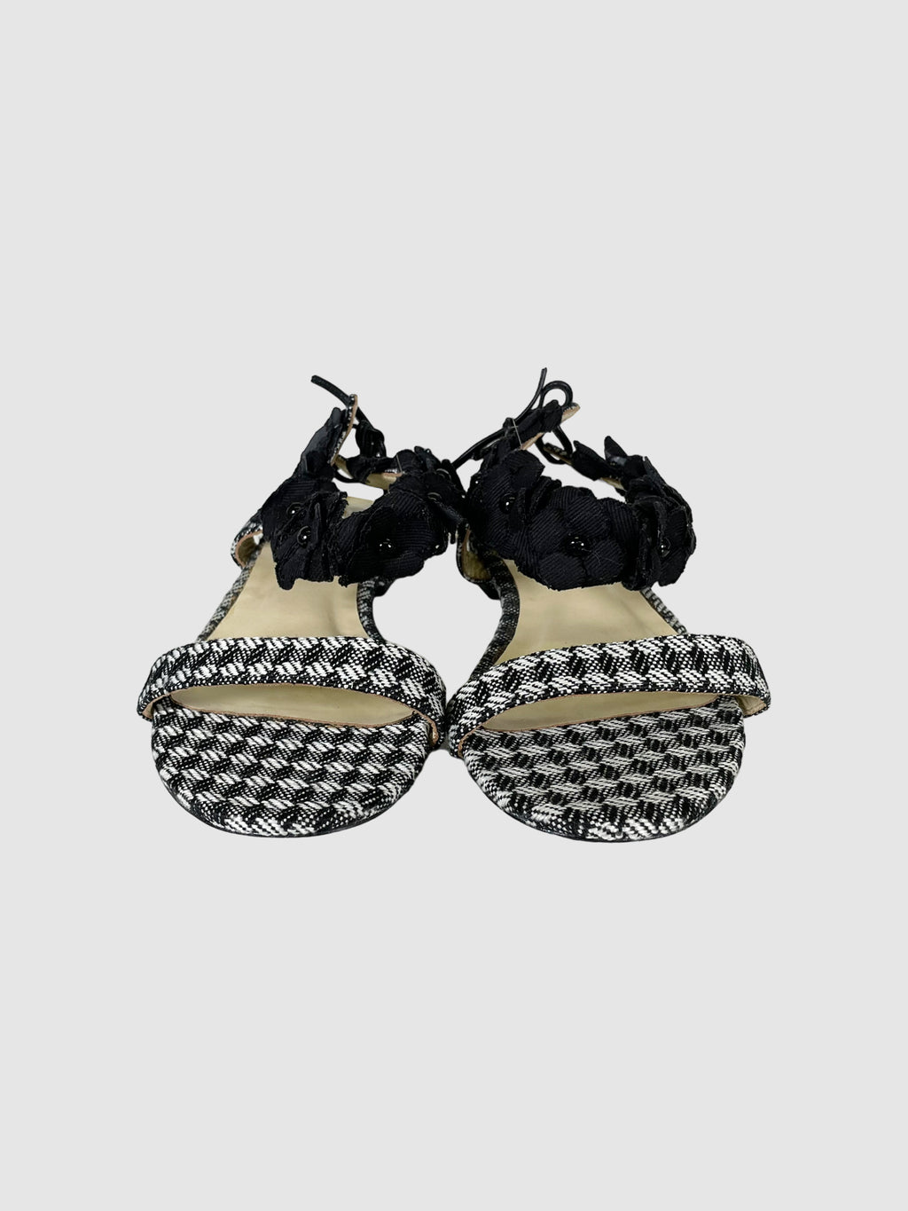 Houndstooth Floral Ankle Strap Sandals - Size 39