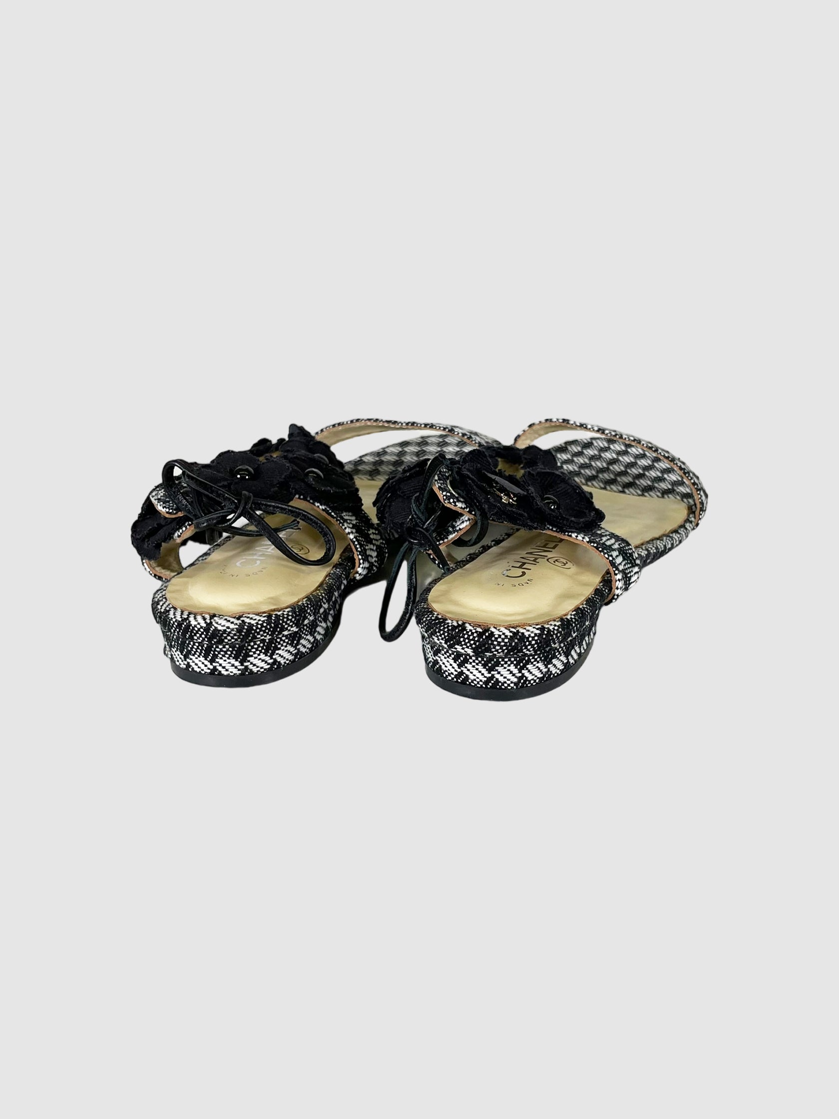 Houndstooth Floral Ankle Strap Sandals - Size 39