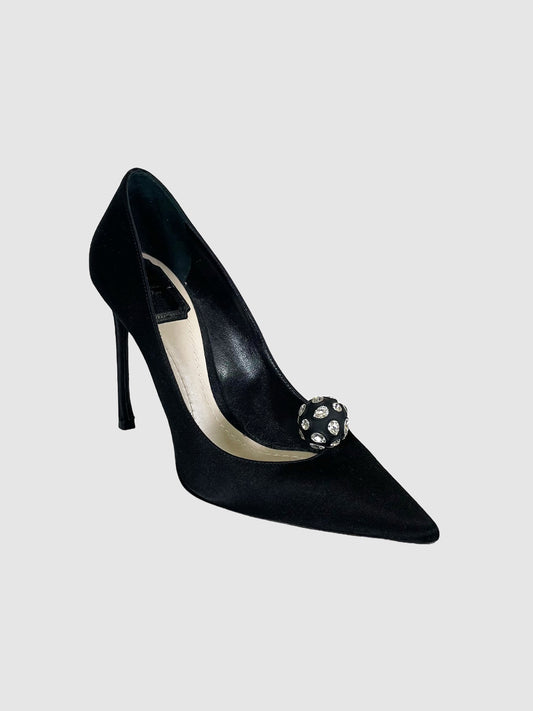Dior Black Satin Comete Pointed Toe Pumps - Size 37.5