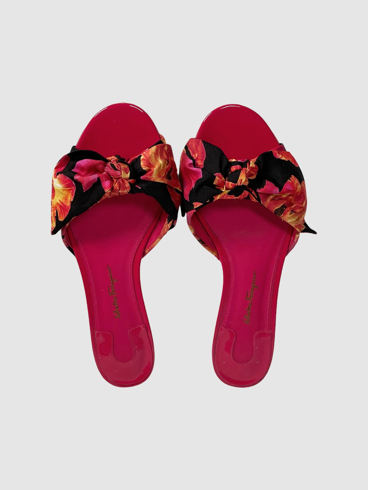 Salvatore Ferragamo 'Chianni' Floral Print Silk Slide Sandals - Size 7