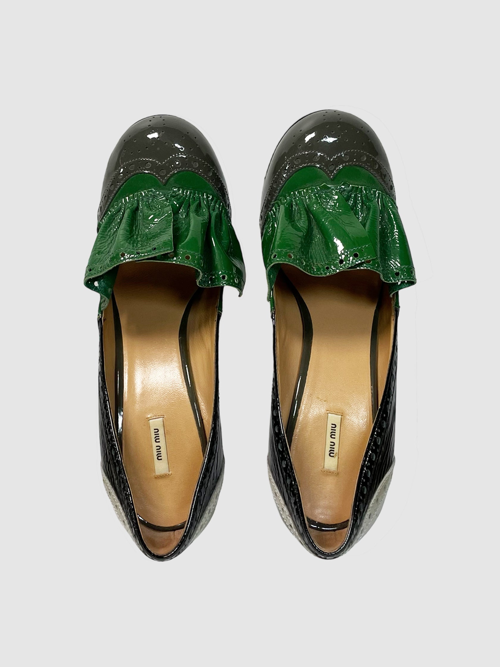 Patent Leather Ruffle Pumps - Size 38