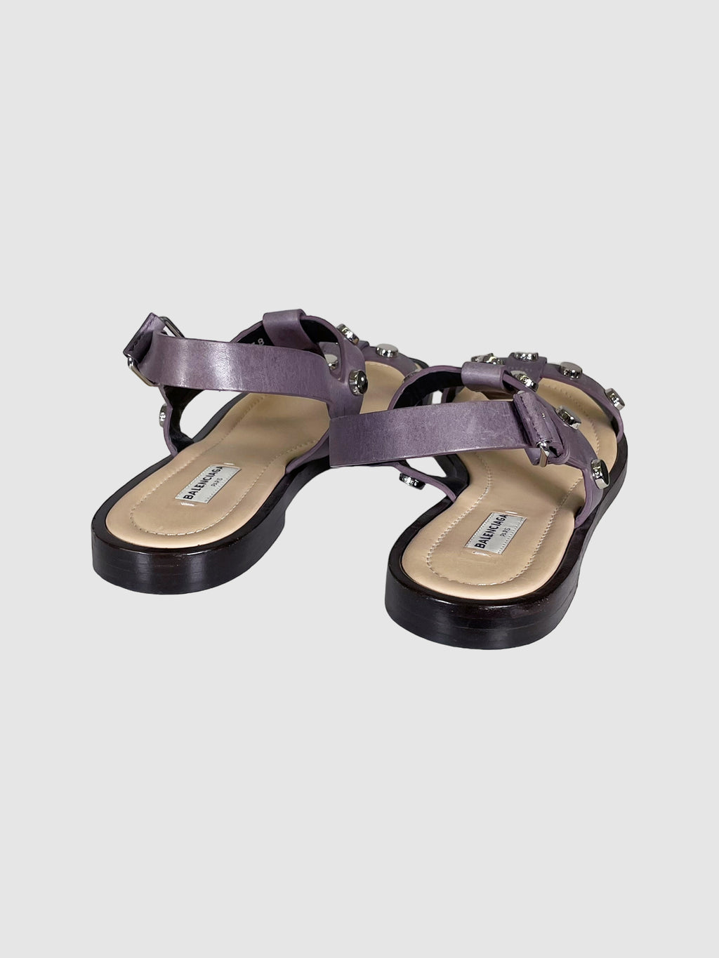 Balenciaga Leather Studded Accent T-Strap Sandals - Size 38