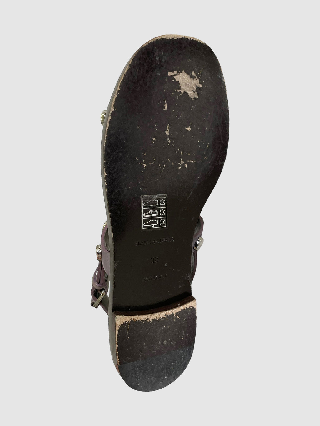 Balenciaga Leather Studded Accent T-Strap Sandals - Size 38