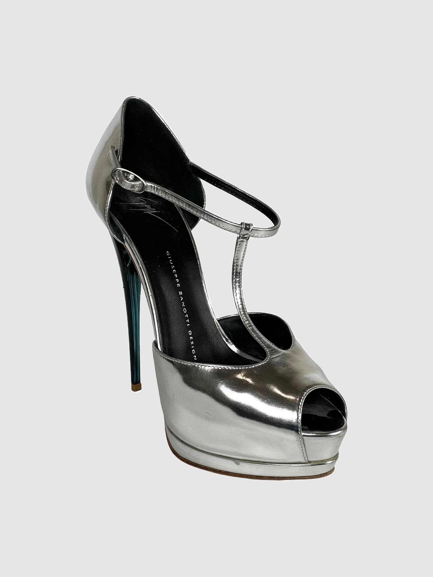 Giuseppe Zanotti Silver and Blue Platform Heels - Size 38