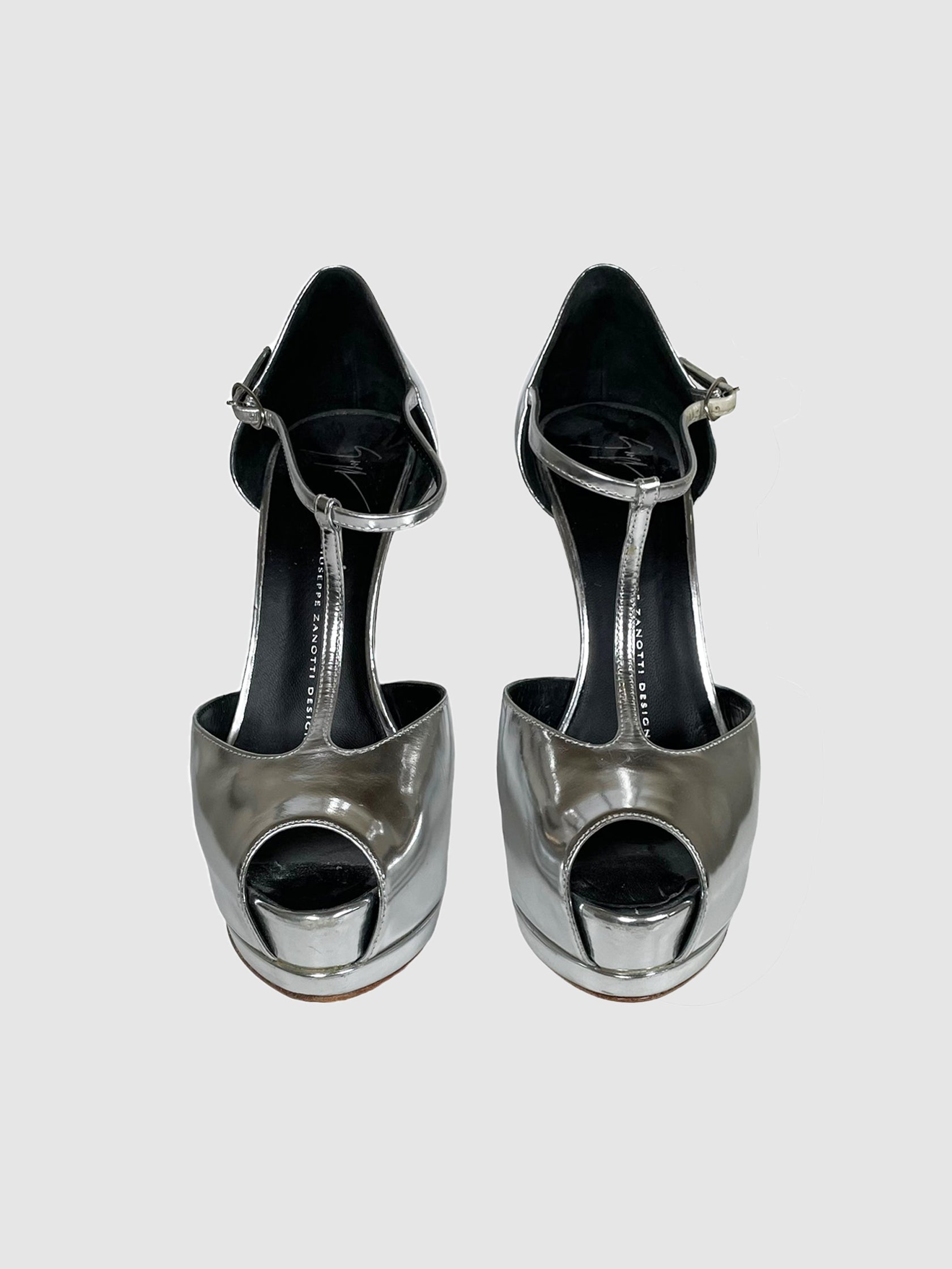 Giuseppe Zanotti Silver and Blue Platform Heels - Size 38