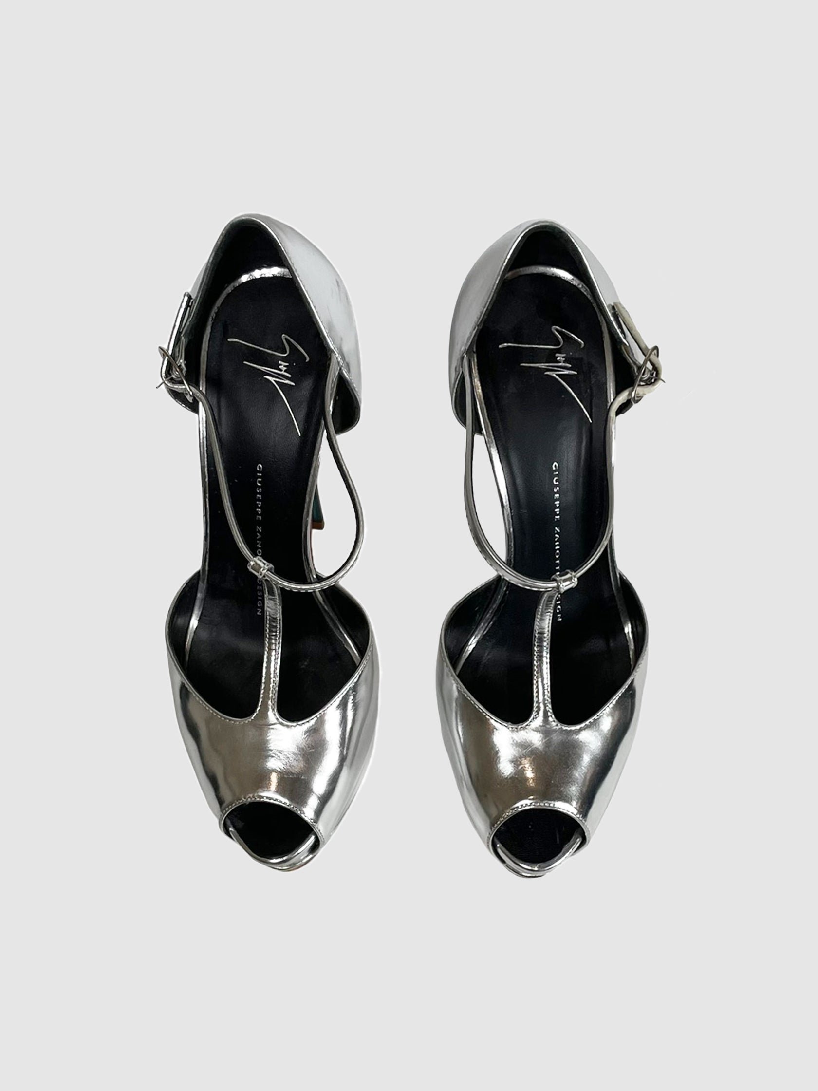 Giuseppe Zanotti Silver and Blue Platform Heels - Size 38