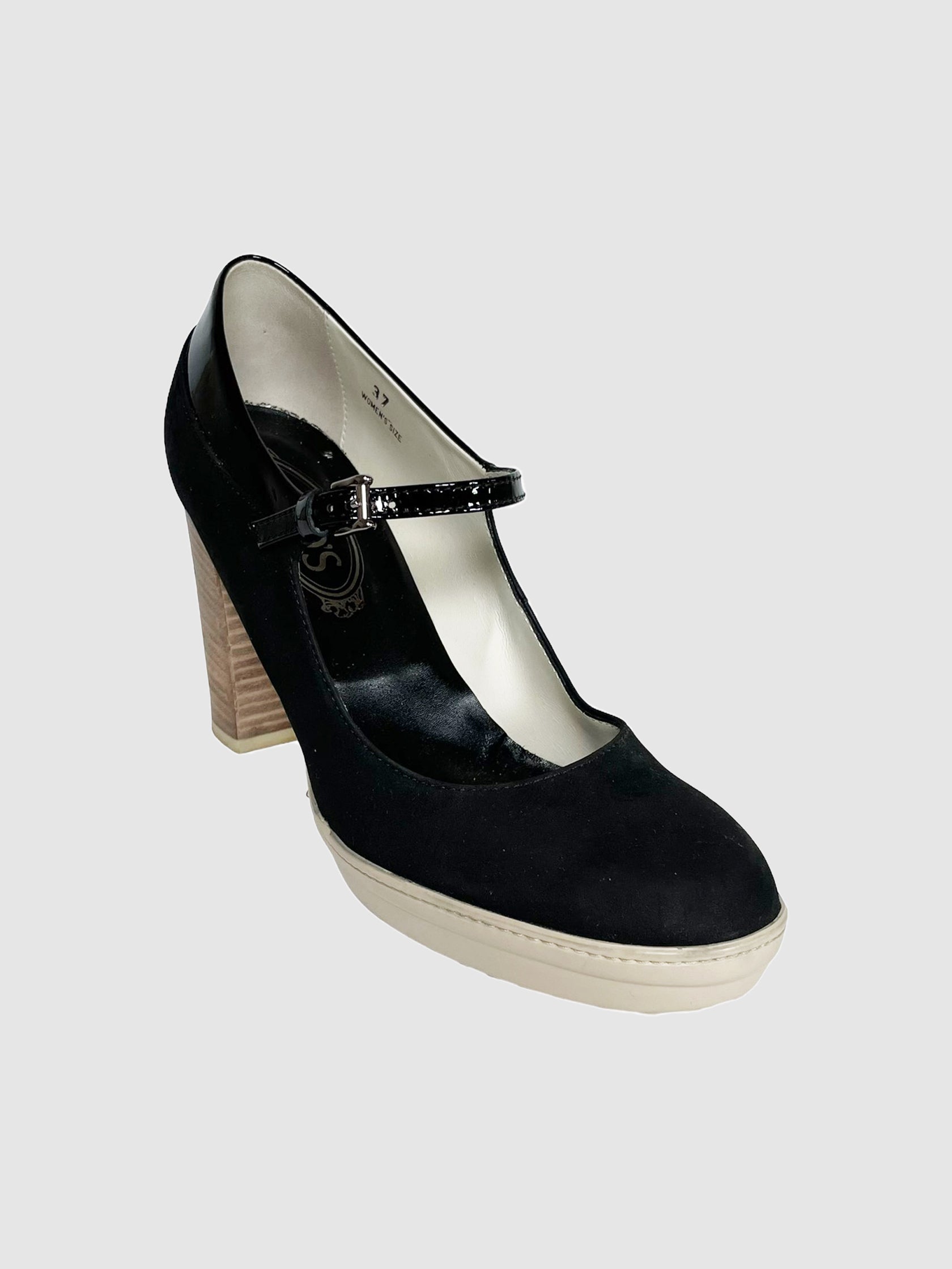 Tod's Black Suede Leather Mary Janes - Size 37