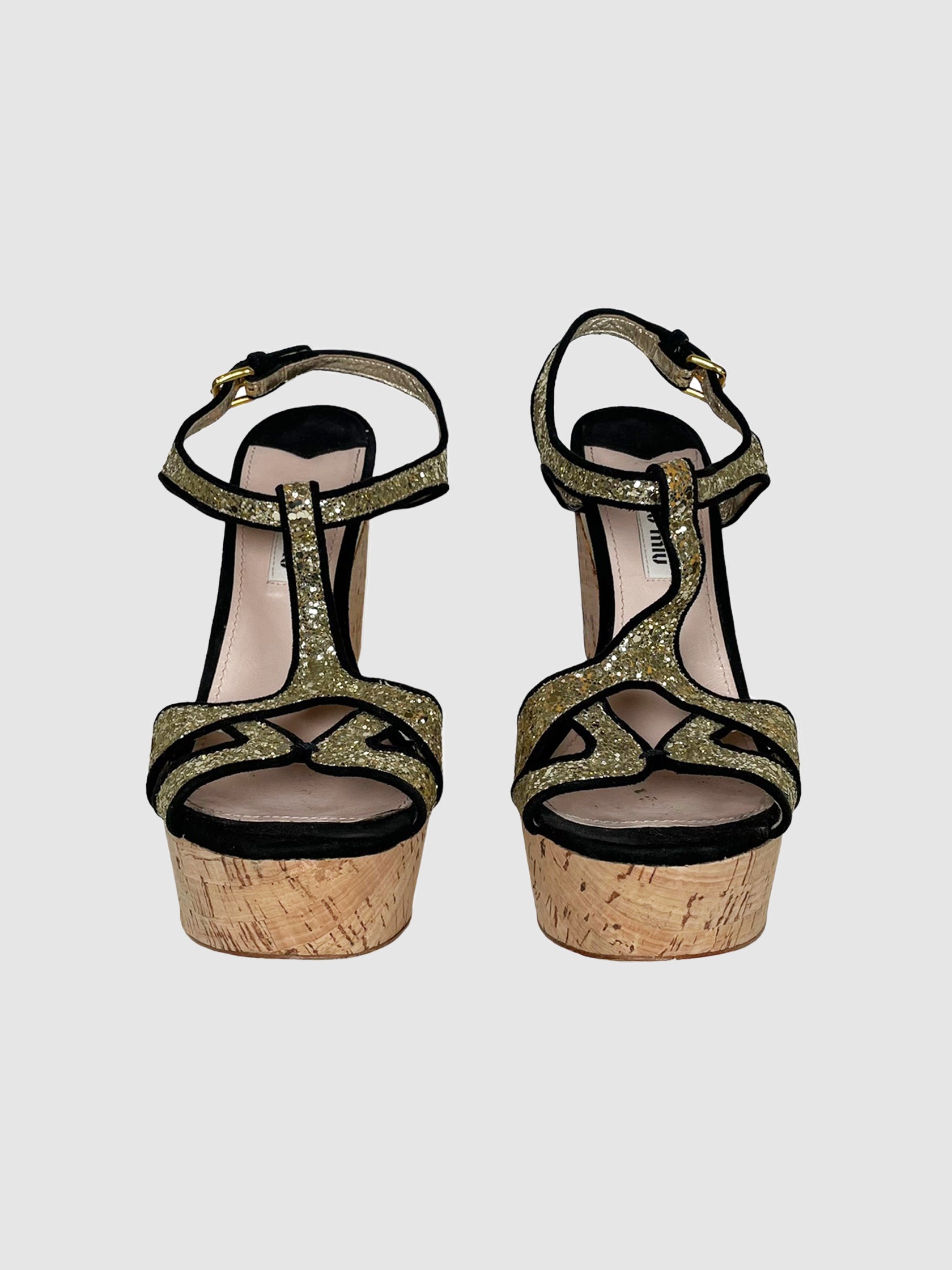 Glitter Strappy Platform Wedges - Size 37