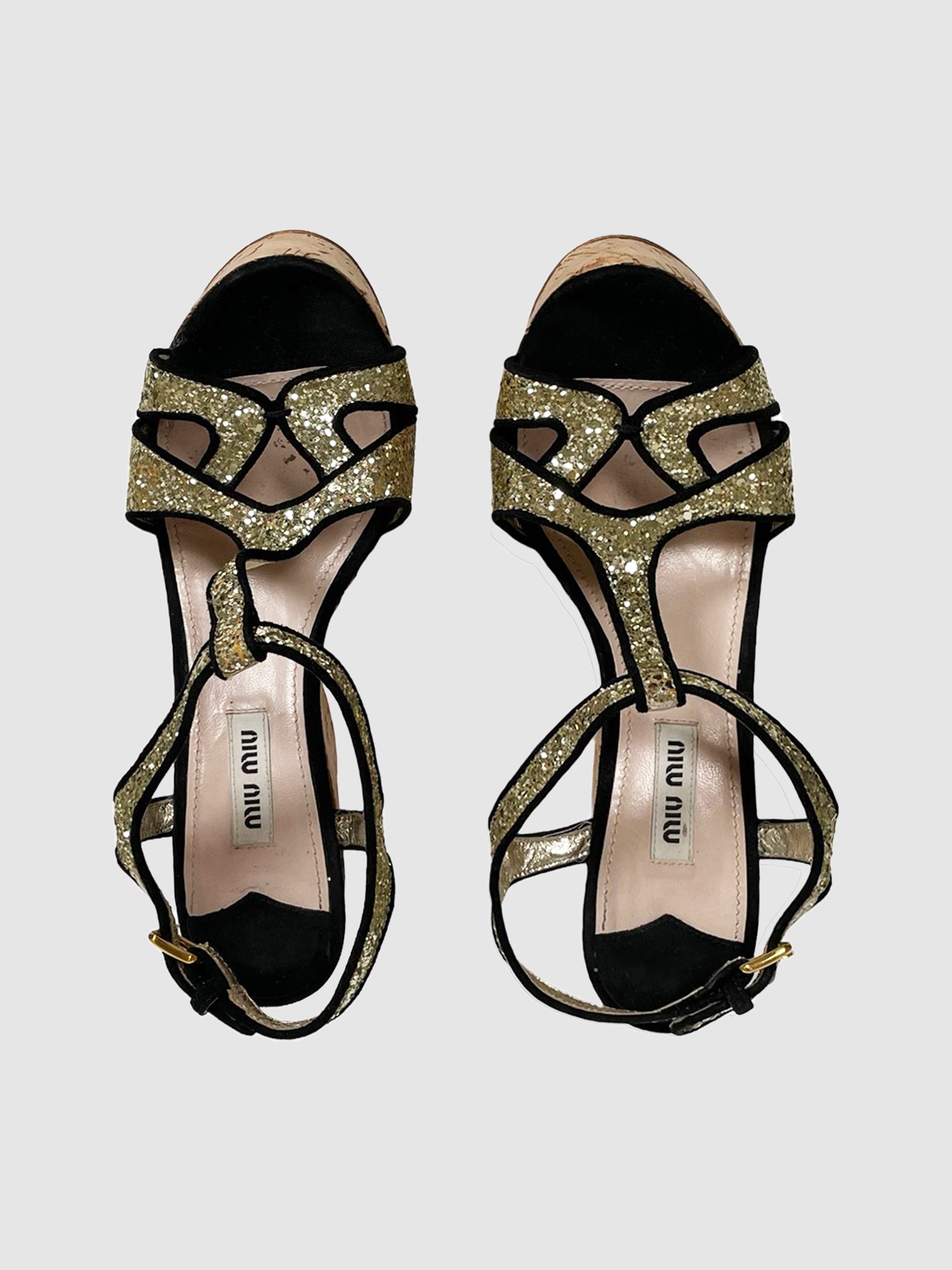 Glitter Strappy Platform Wedges - Size 37