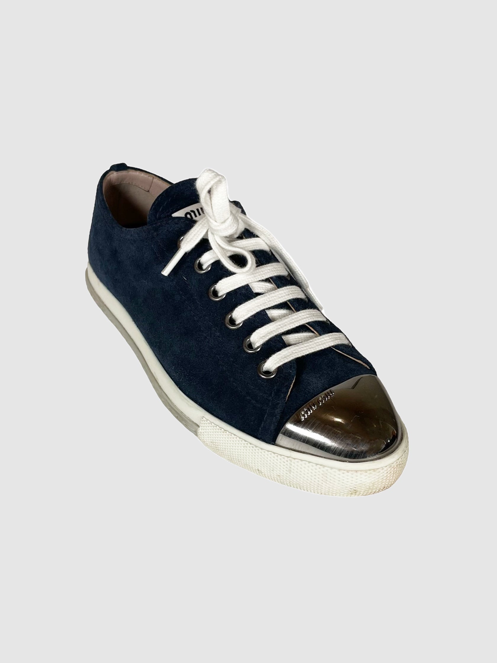 Miu Miu Suede Metal Cap Sneakers - Size 36