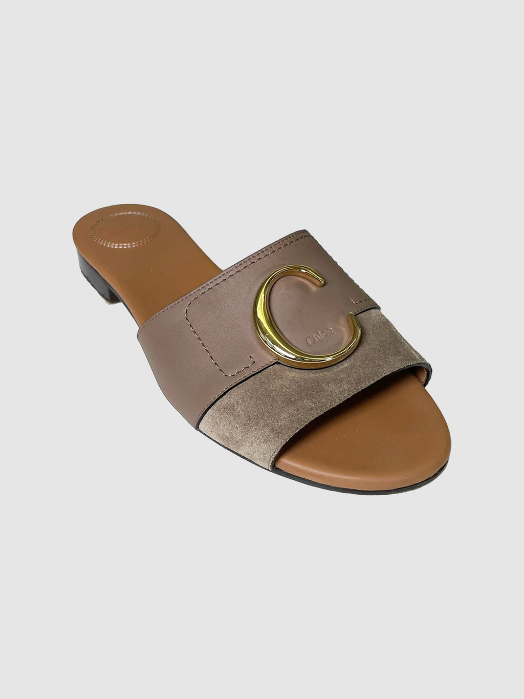C Flat Leather Slide Sandals - Size 38.5