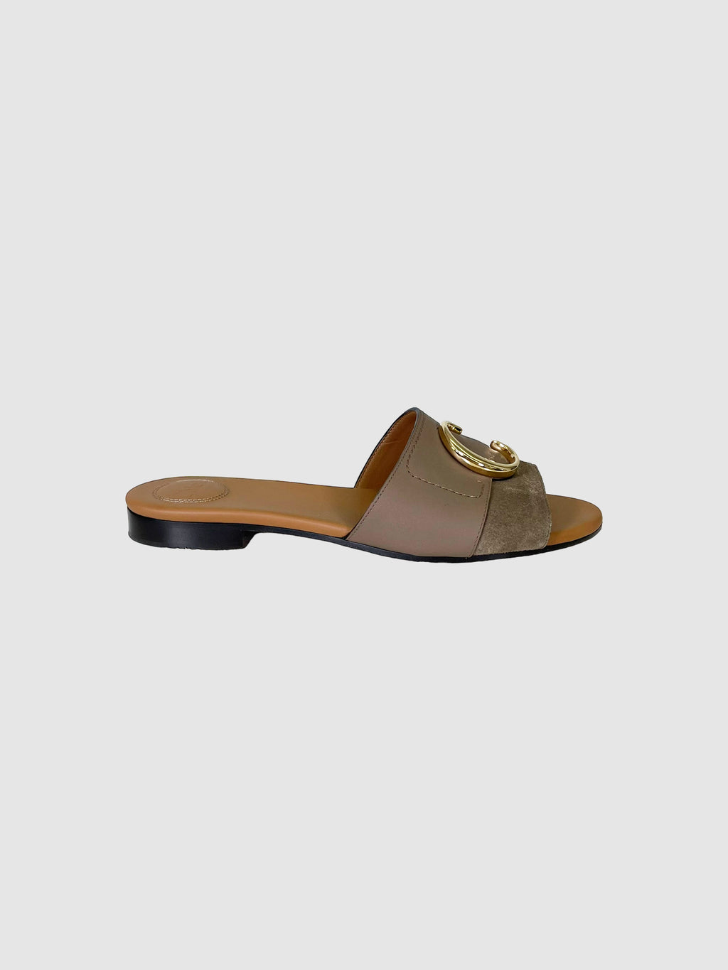C Flat Leather Slide Sandals - Size 38.5