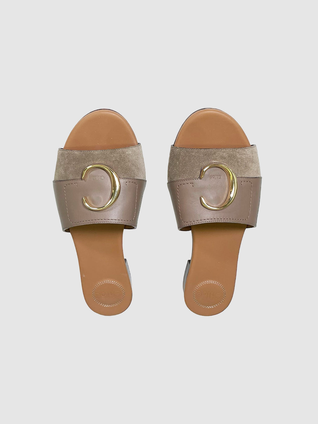 C Flat Leather Slide Sandals - Size 38.5