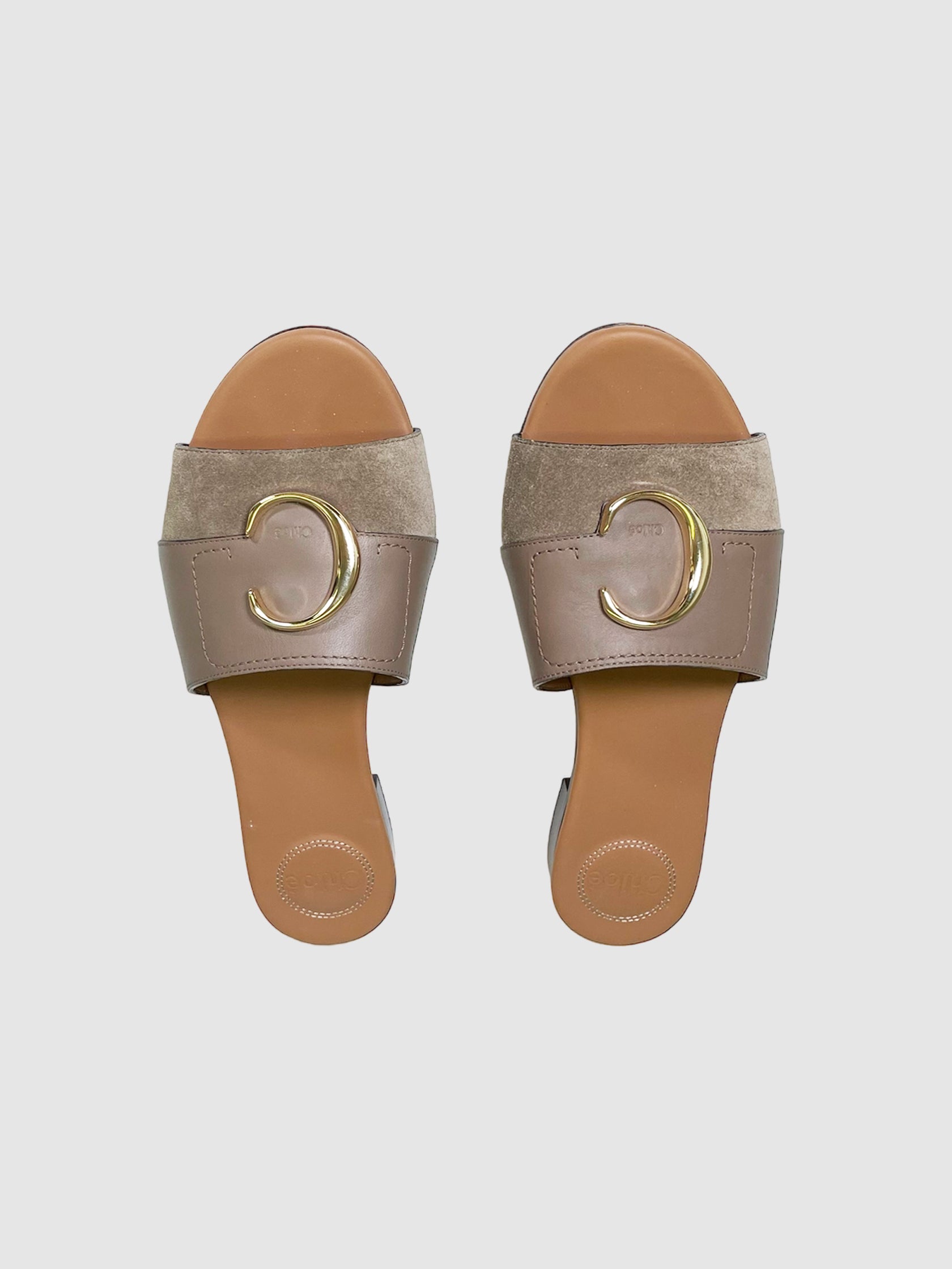 C Flat Leather Slide Sandals - Size 38.5