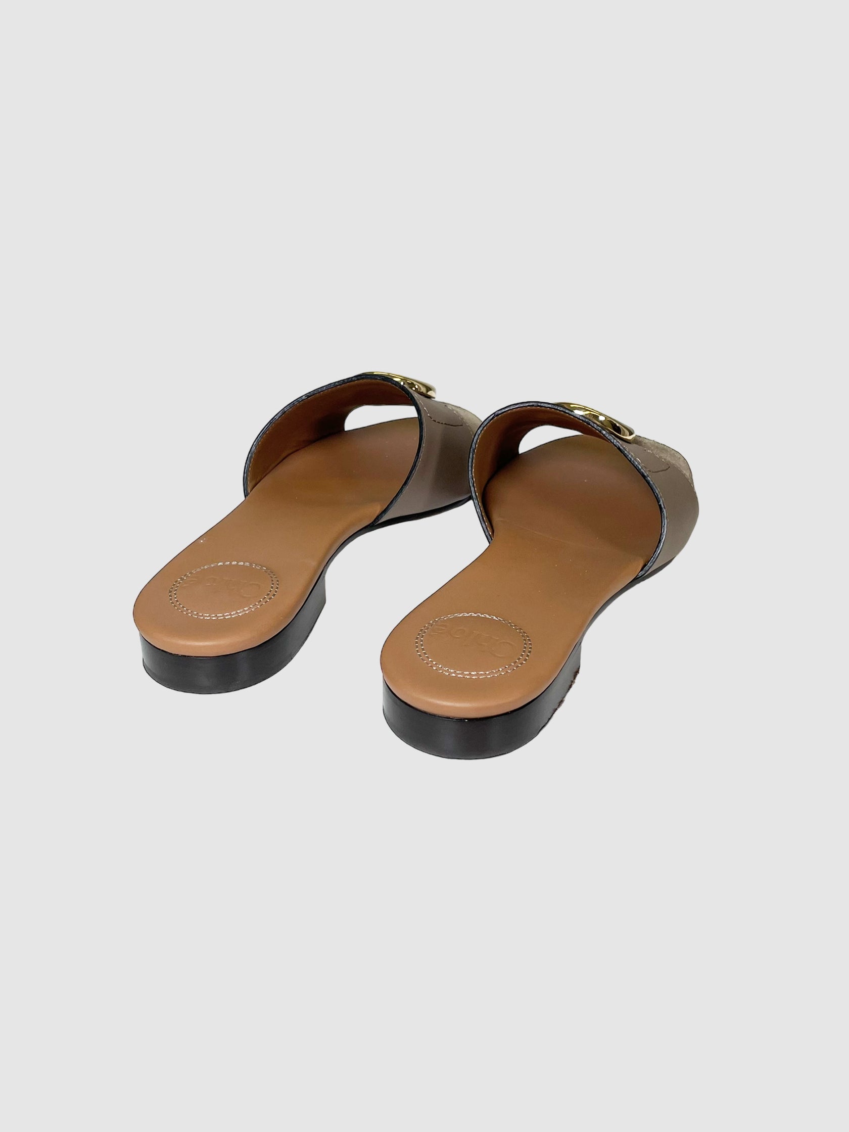 C Flat Leather Slide Sandals - Size 38.5