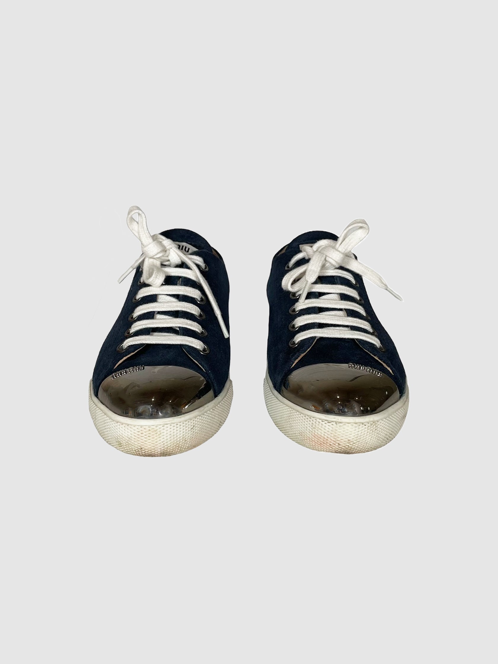Miu Miu Suede Metal Cap Sneakers - Size 36