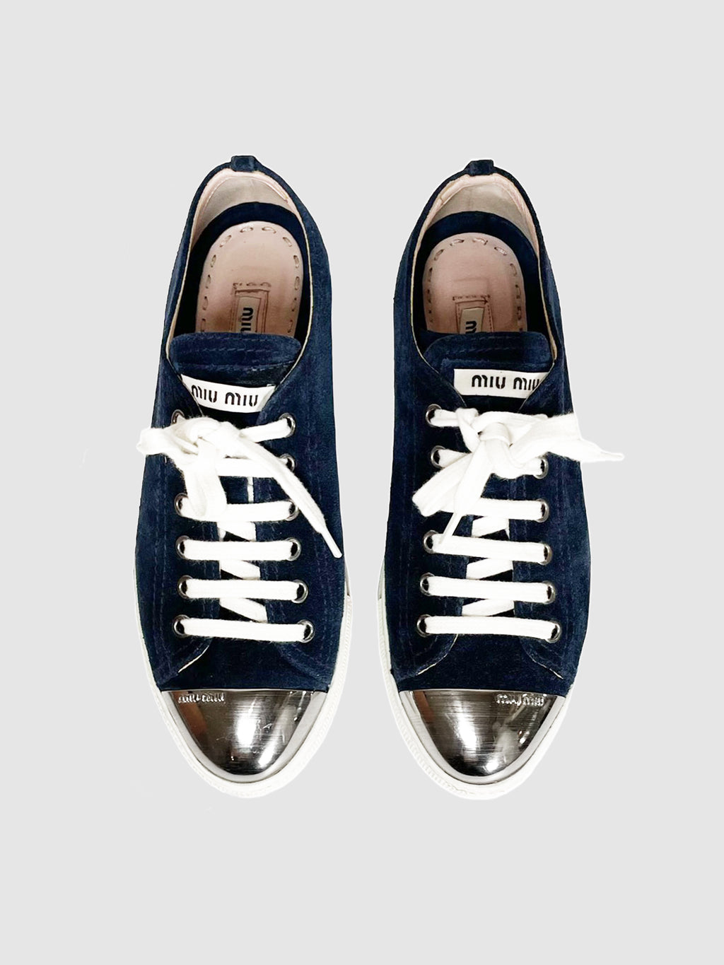 Miu Miu Suede Metal Cap Sneakers - Size 36