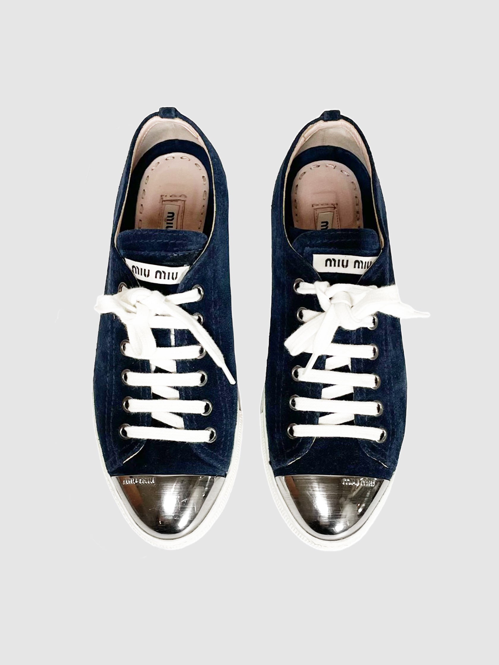 Miu Miu Suede Metal Cap Sneakers - Size 36