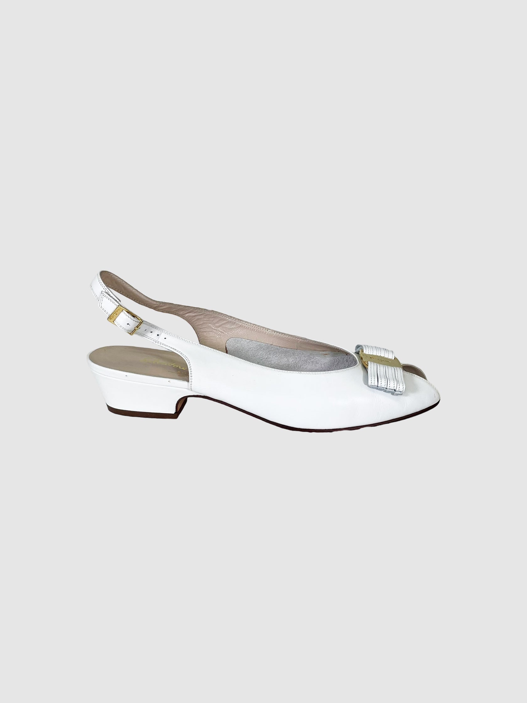 Salvatore Ferragamo Slingback Peep Toe Flats - Size 8