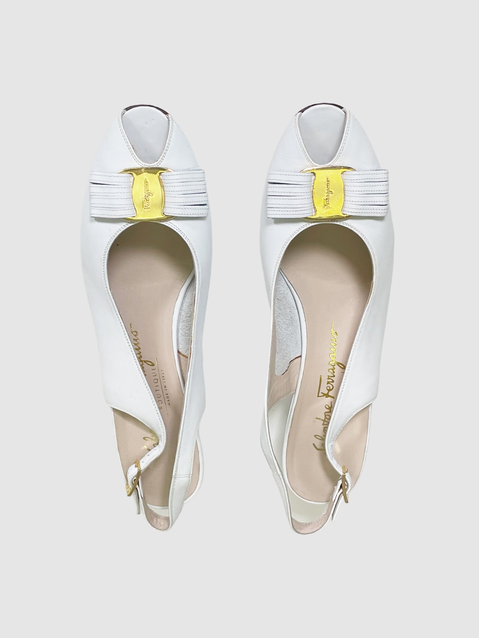 Salvatore Ferragamo Slingback Peep Toe Flats - Size 8