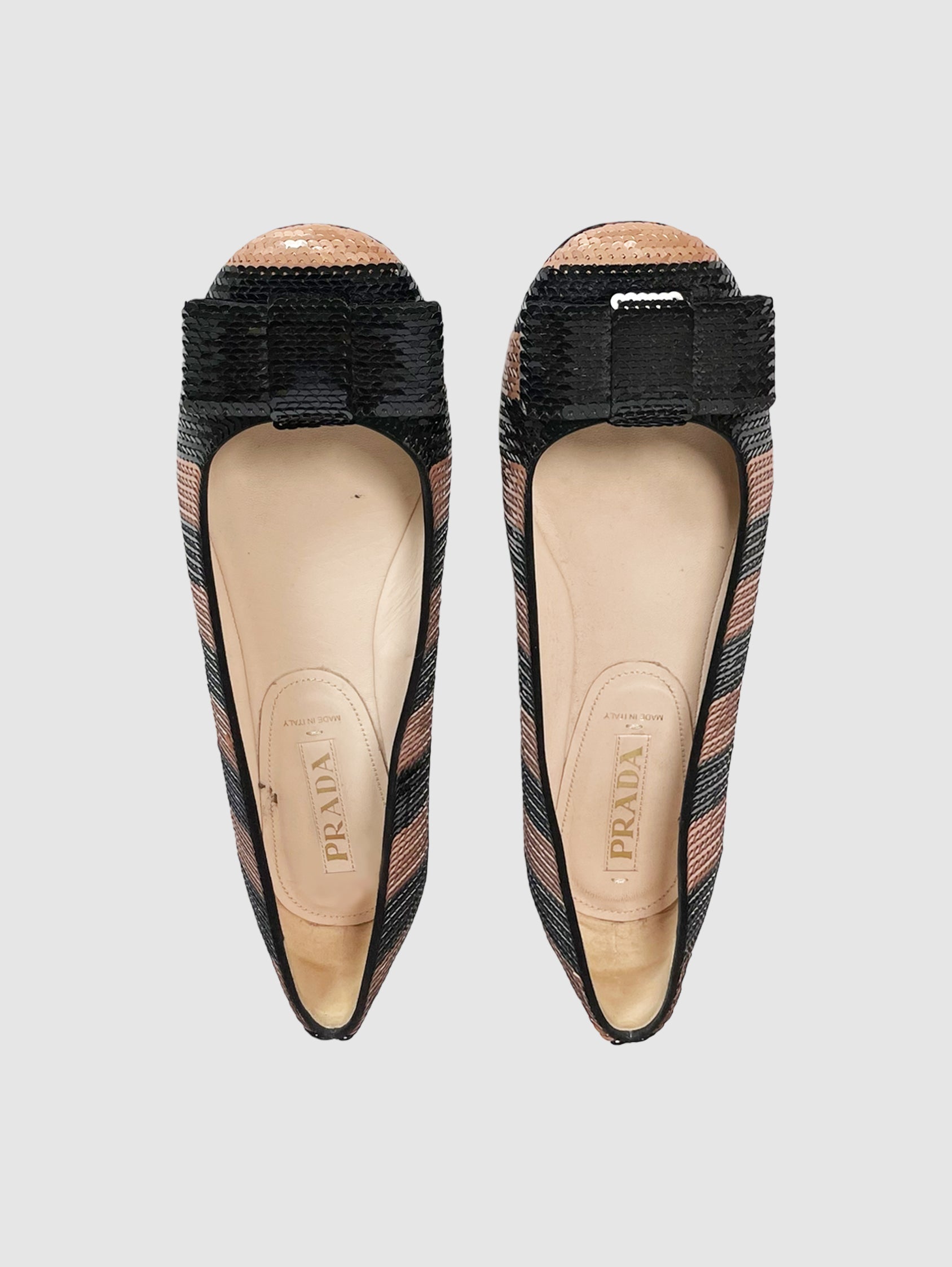 Stripe Sequin Ballerina Flats - Size 40