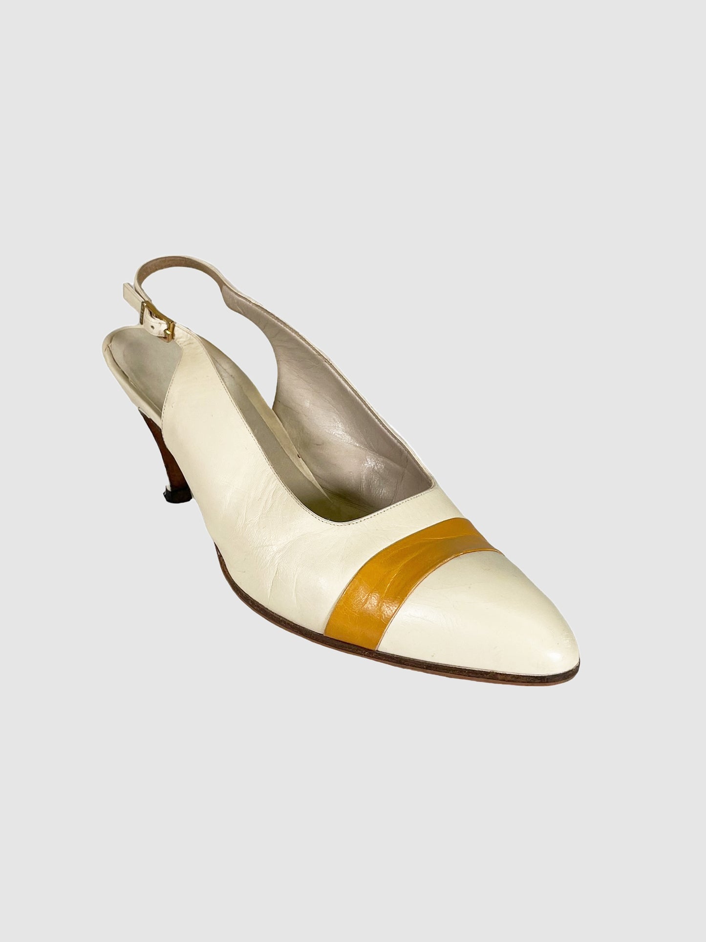 Leather Two-Tone Slingback Pumps - Size 39
