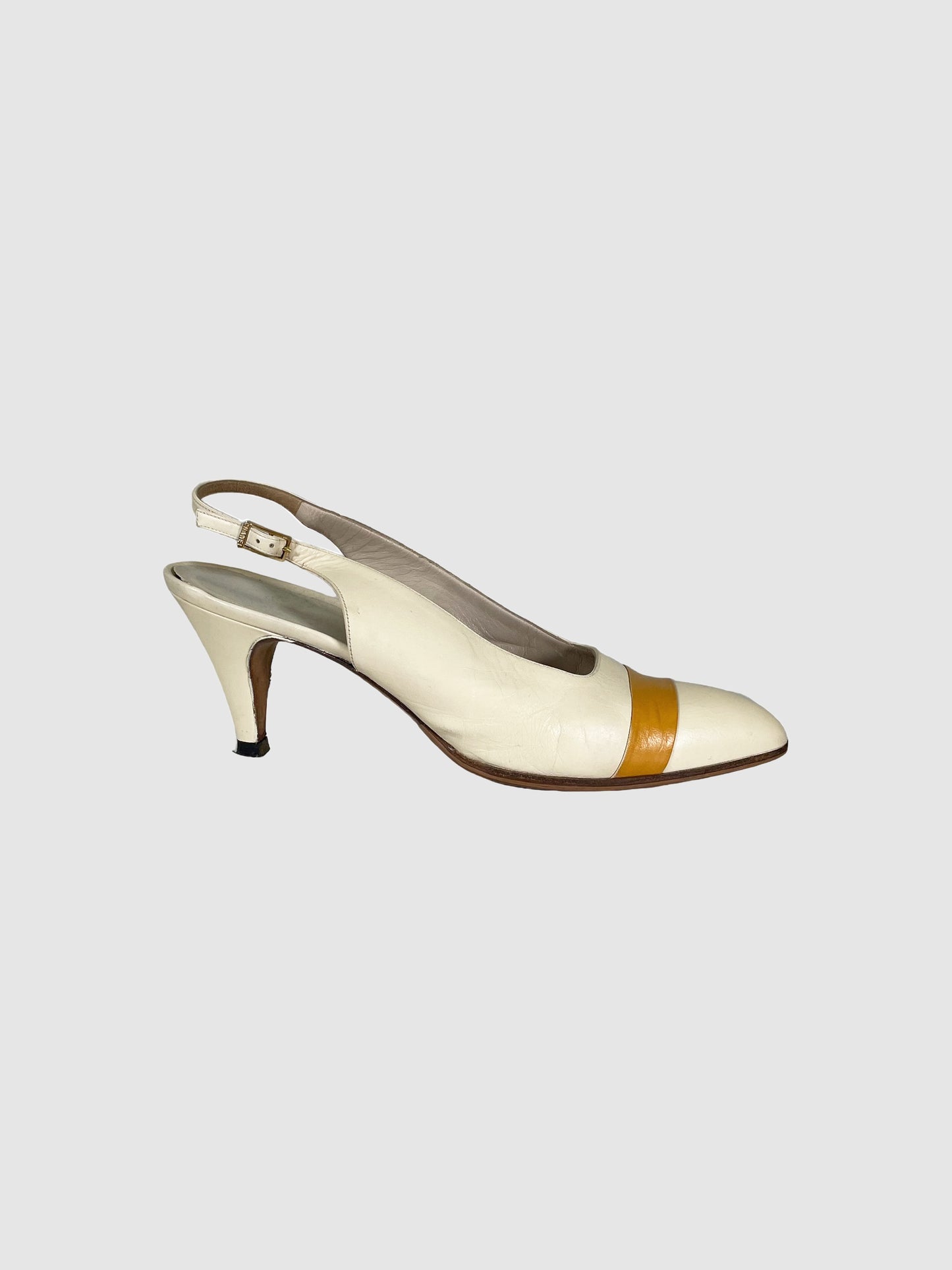 Leather Two-Tone Slingback Pumps - Size 39