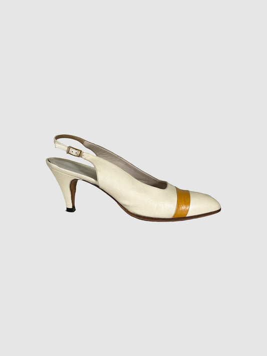 Chanel Pumps Leather Two-Tone Slingback Heels - Size 39