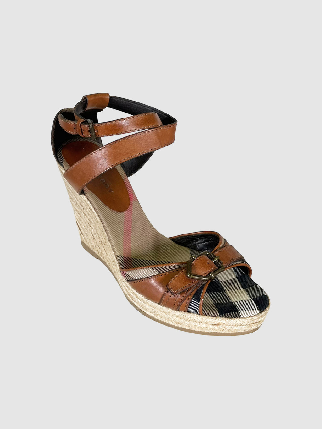 Nova Check Canvas Espadrille Wedges - Size 40