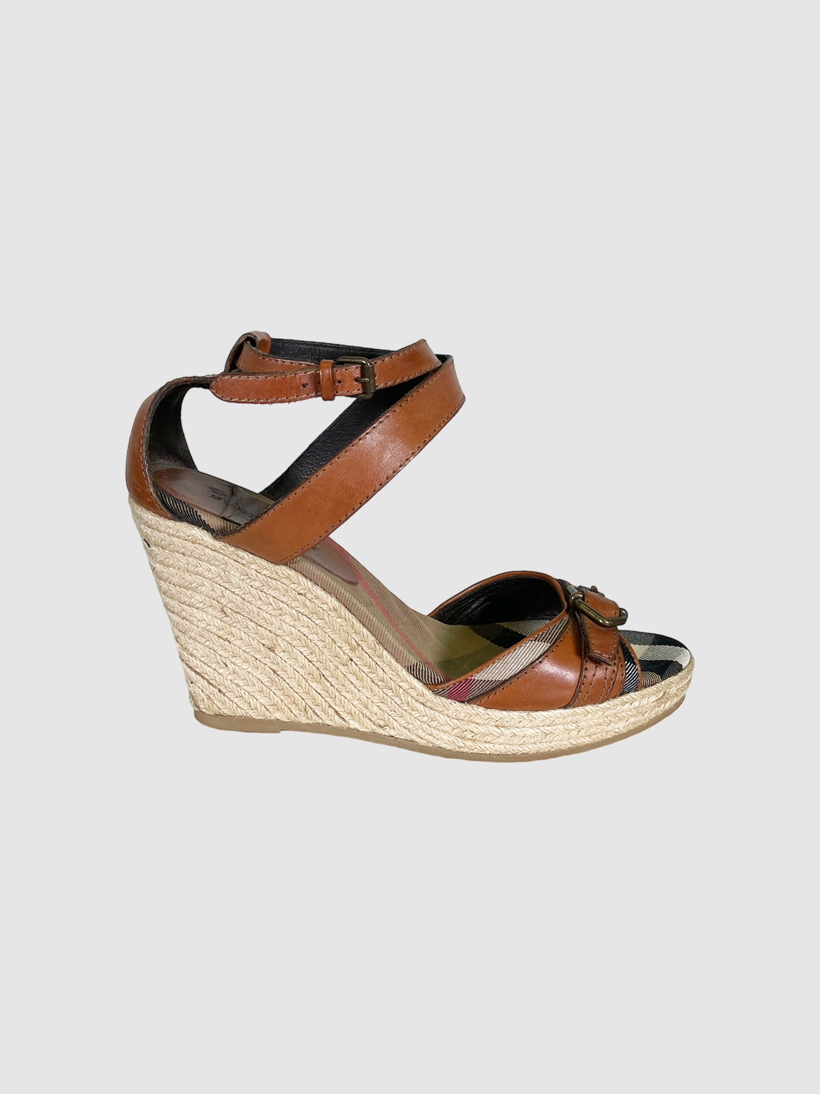 Nova Check Canvas Espadrille Wedges - Size 40