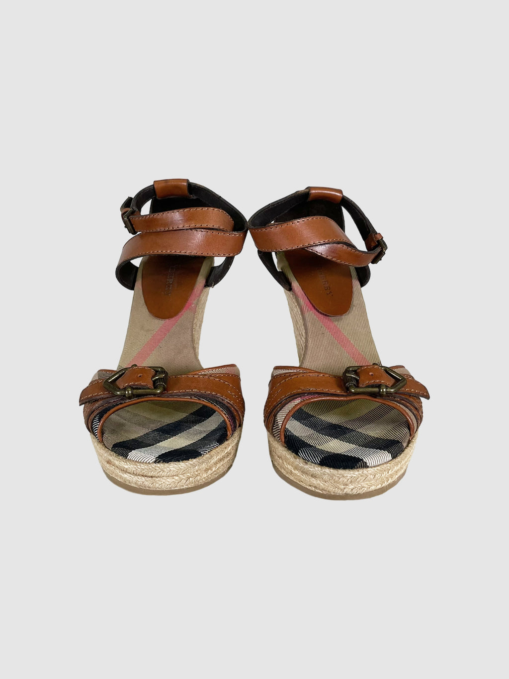 Nova Check Canvas Espadrille Wedges - Size 40