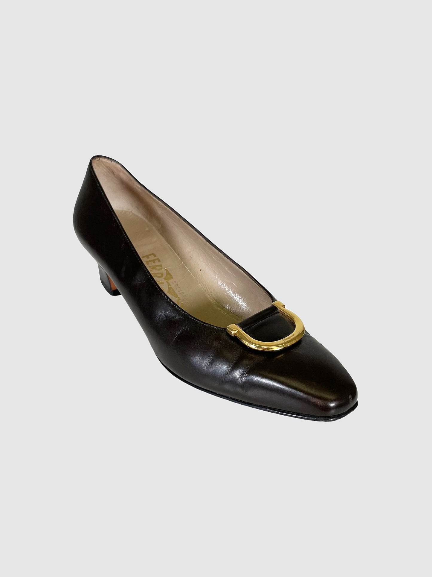 Salvatore Ferragamo Leather Pumps with Horseshoe Accent - Size 7.5