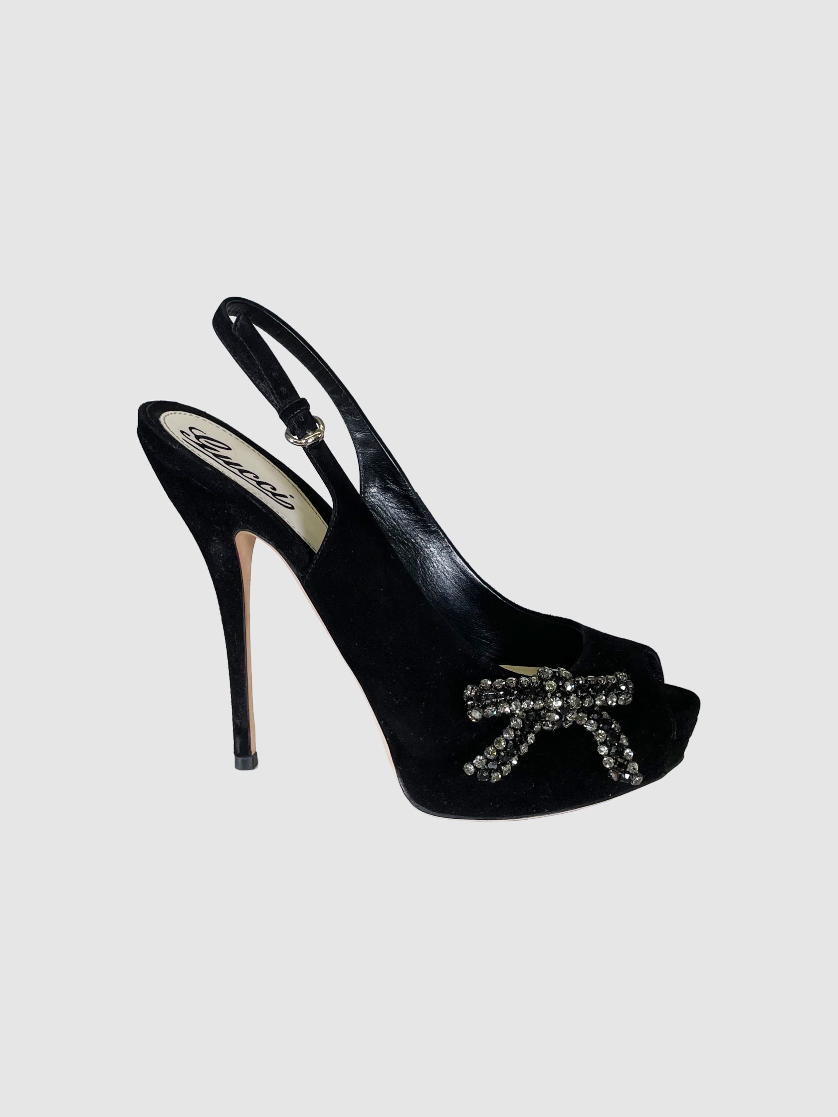 Suede Slingback Platform Pumps - Size 38.5