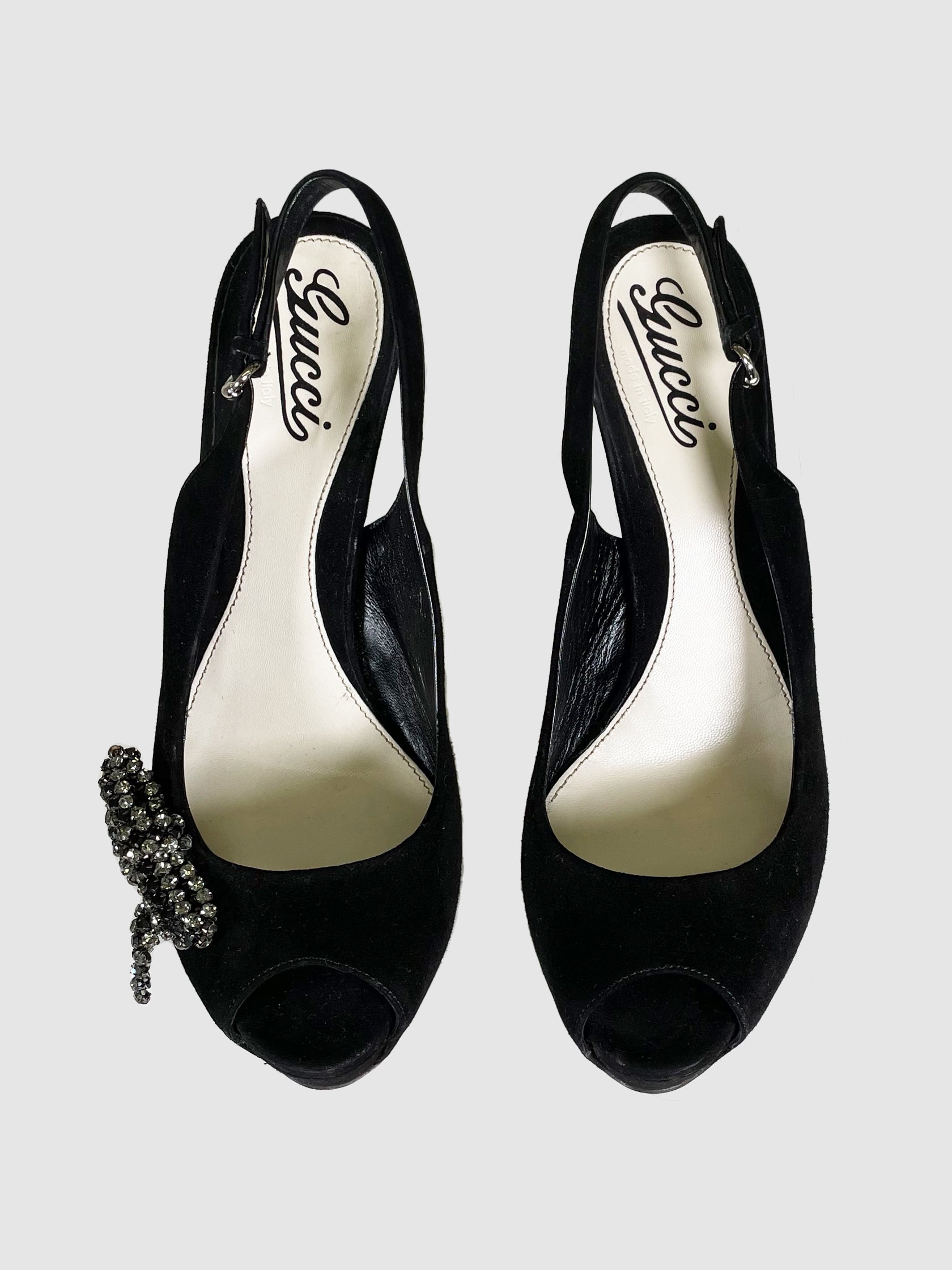 Suede Slingback Platform Pumps - Size 38.5